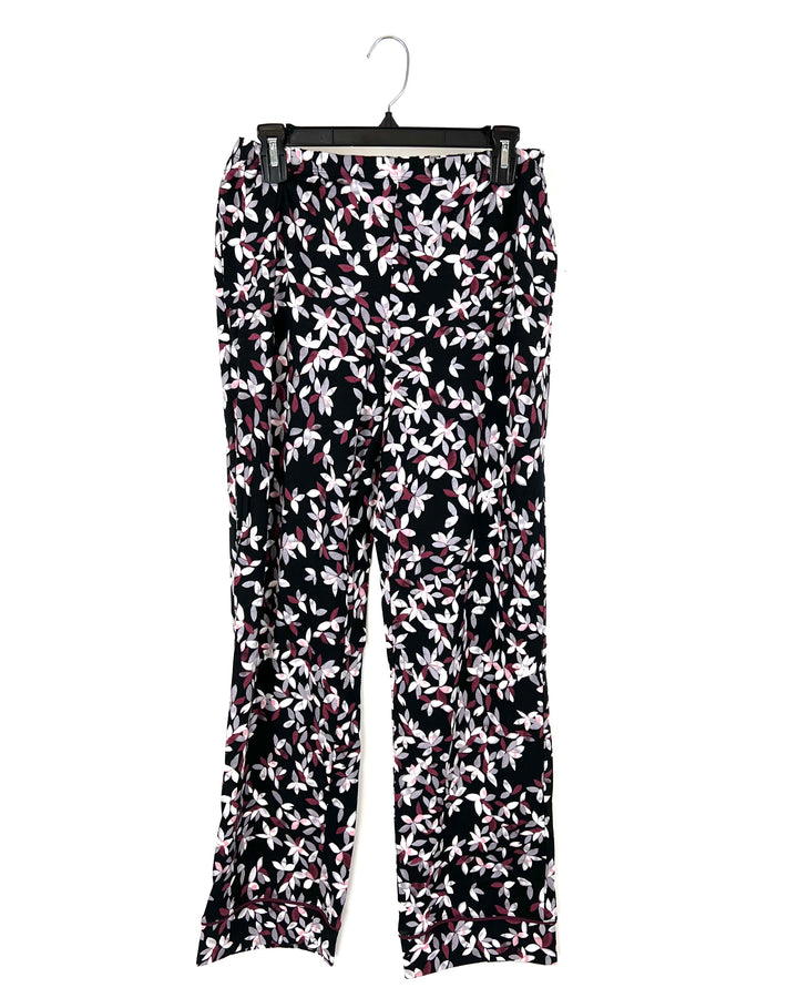 Black And Pink Floral Sleepwear Pants - Small