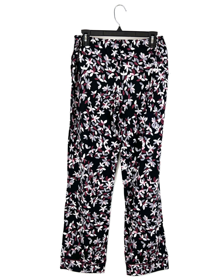Black And Pink Floral Sleepwear Pants - Small