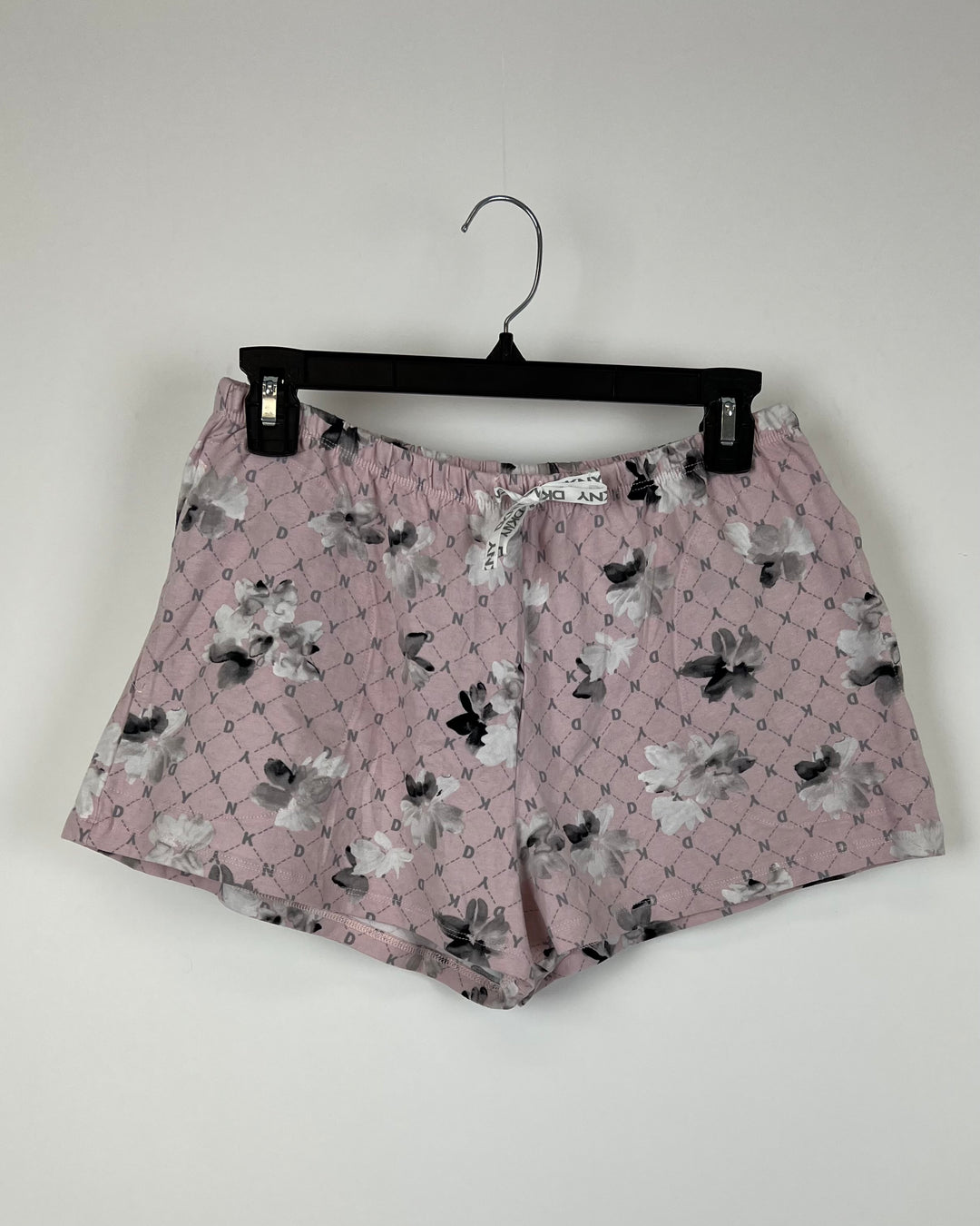 Pink Floral Print Shorts With Drawstring - Small