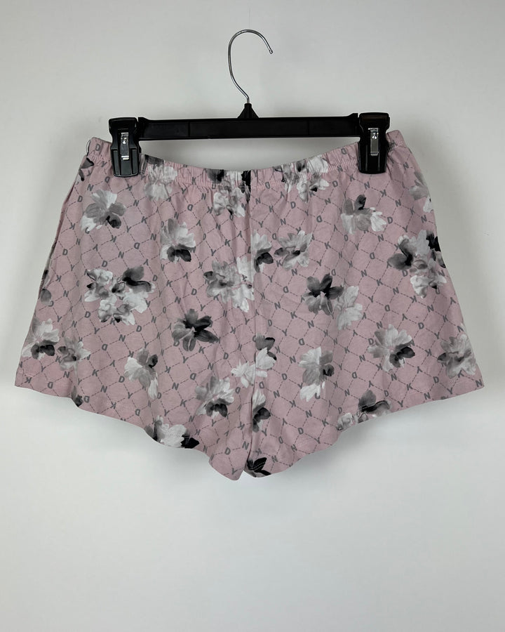 Pink Floral Print Shorts With Drawstring - Small