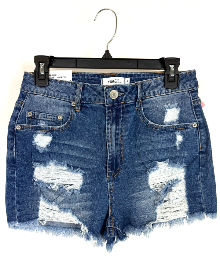 Distressed Blue Jean Shorts - Size 0/2