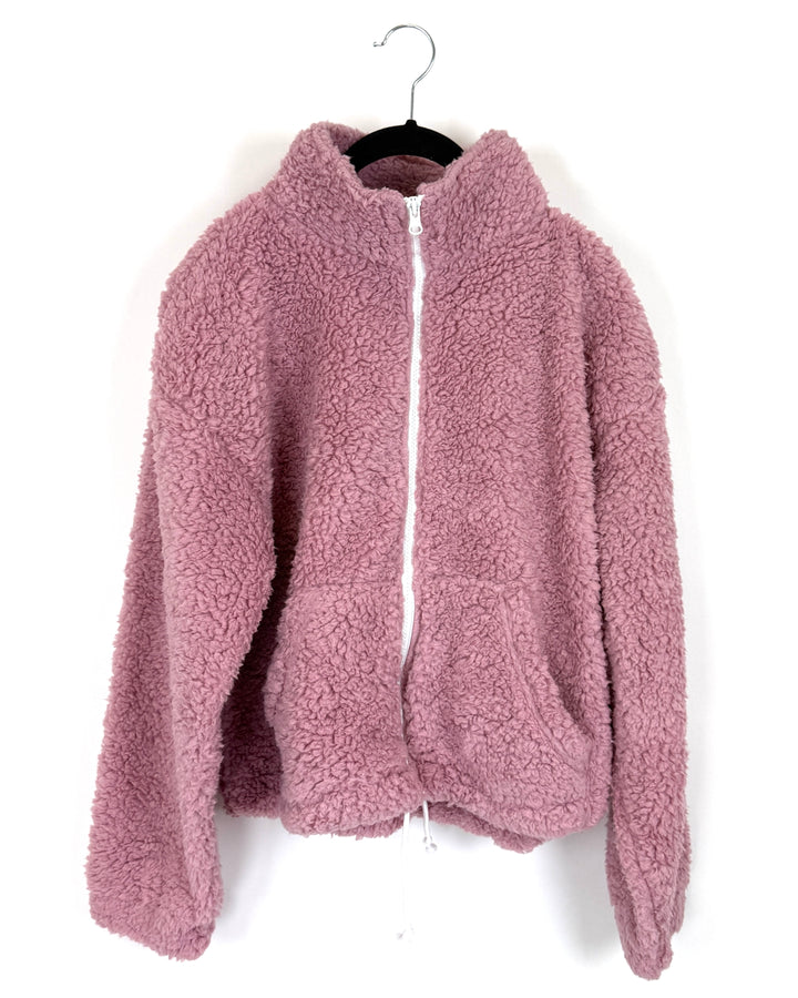 Pink Sherpa Mock Neck Zip Up - Size 4/6