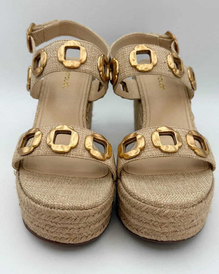 Gold and Raffia Platform Espadrille - Size 6.5