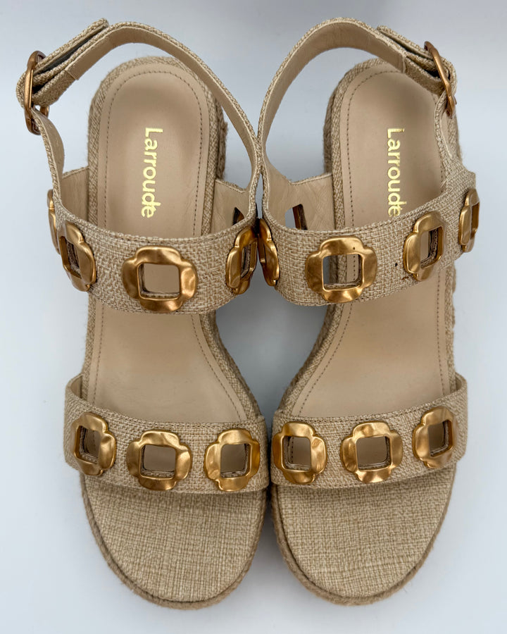 Gold and Raffia Platform Espadrille - Size 6.5