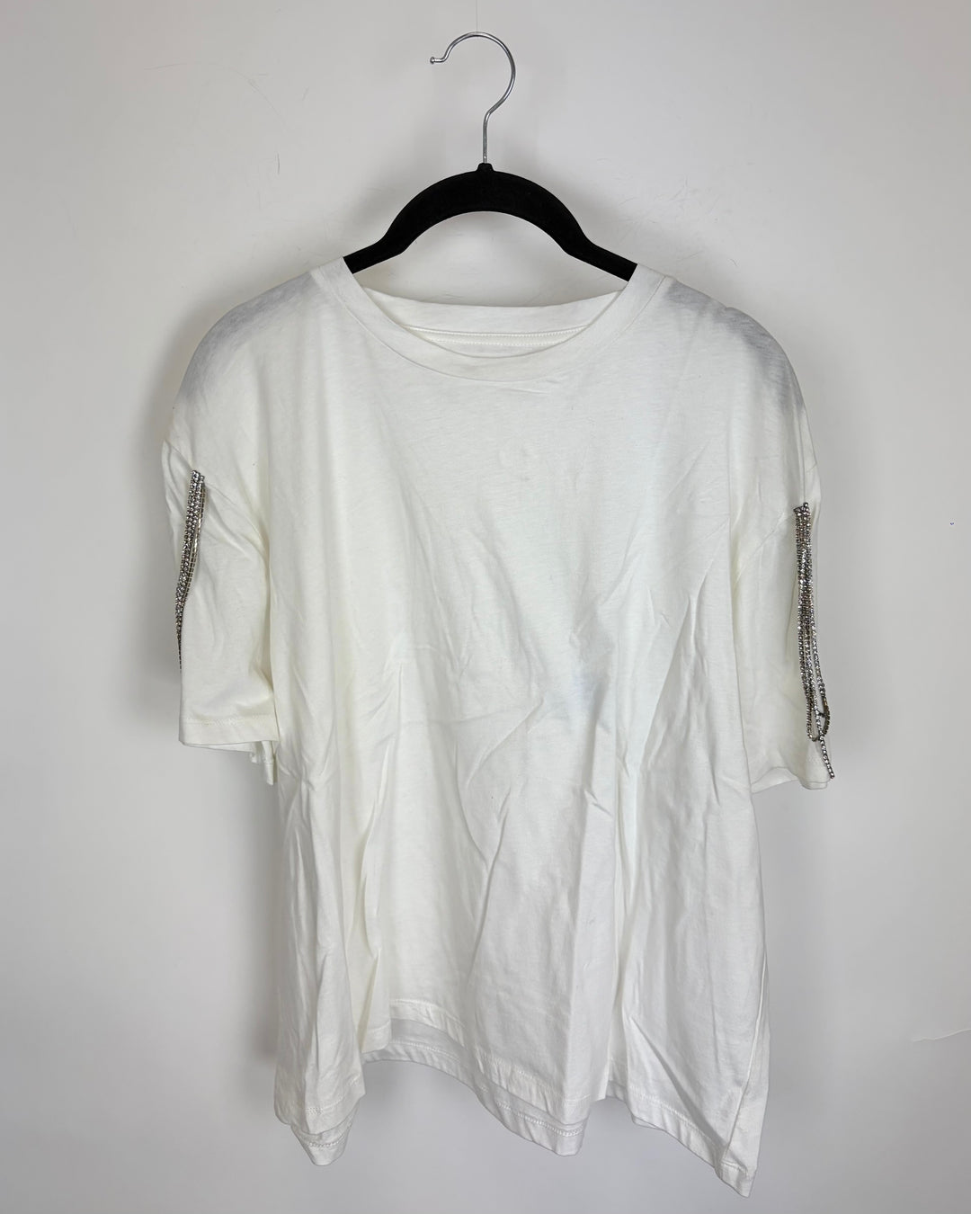 White Rhinestone Detail T-Shirt - Size 2/4