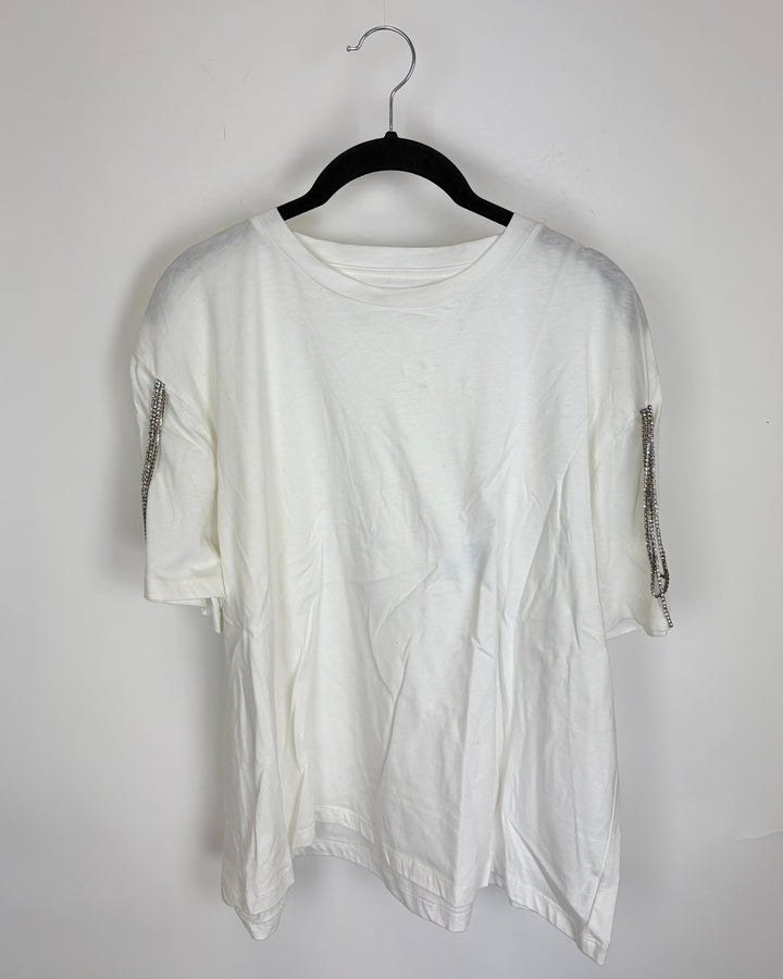 White Rhinestone Detail T-Shirt - Size 2/4