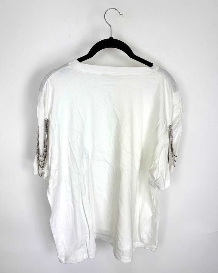 White Rhinestone Detail T-Shirt - Size 2/4