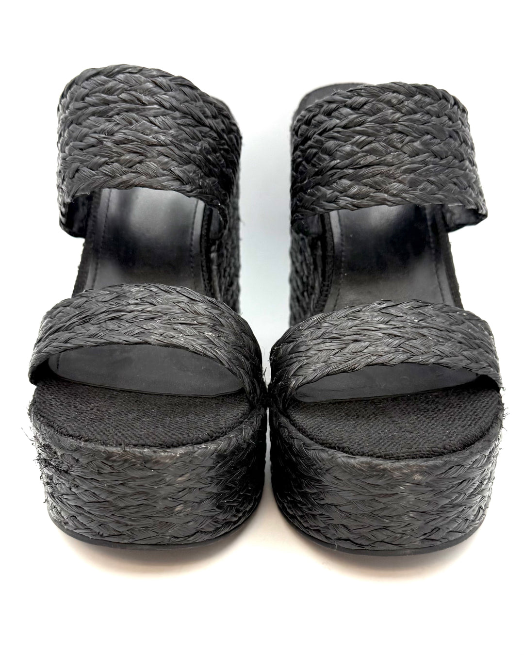 Black Raffia Platform Wedge Sandals - Size 6.5