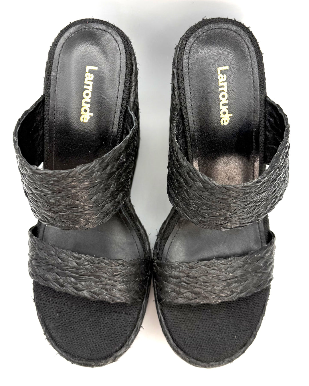 Black Raffia Platform Wedge Sandals - Size 6.5