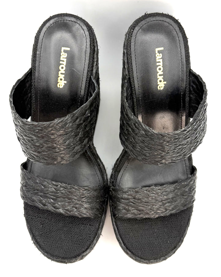 Black Raffia Platform Wedge Sandals - Size 6.5