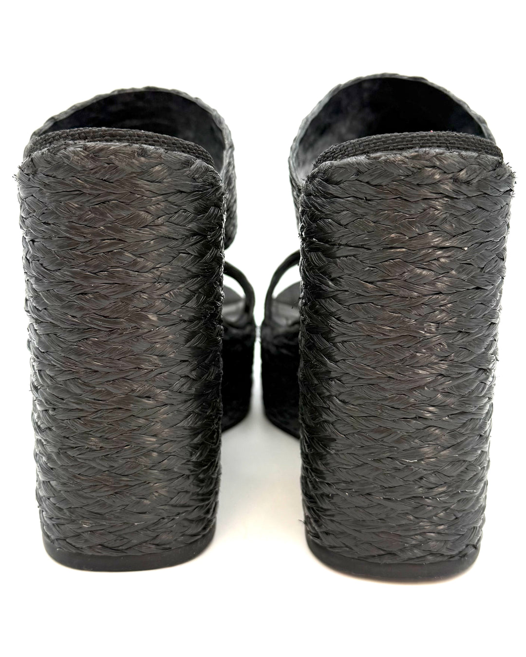 Black Raffia Platform Wedge Sandals - Size 6.5