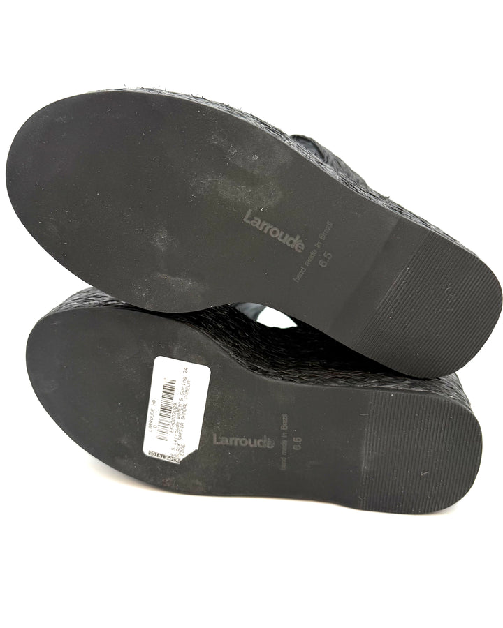 Black Raffia Platform Wedge Sandals - Size 6.5