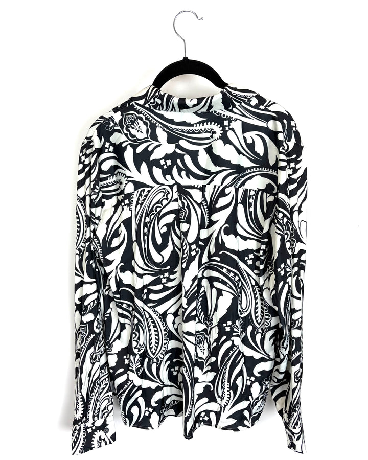 Black and White Patterned Long Sleeve Button Up - Size 4/6