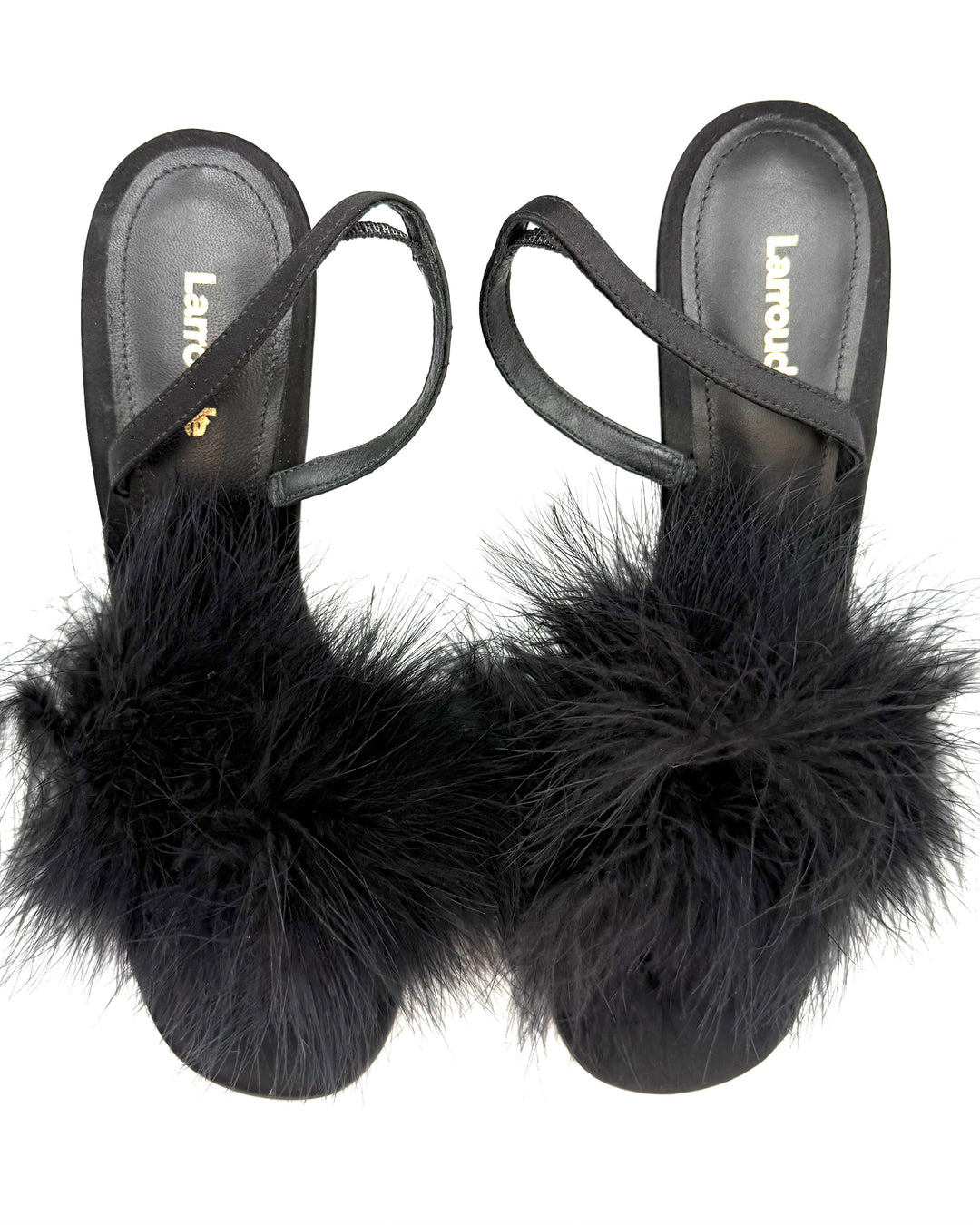 Black Feather Trim Slingback Heels - Size 7, 8, and 9