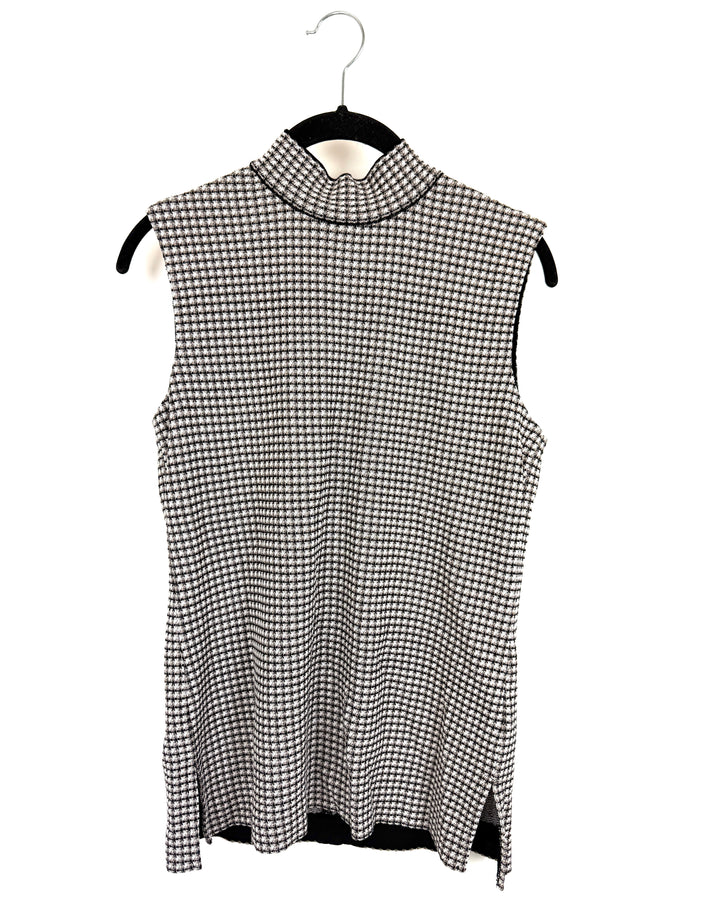 Houndstooth Mock Neck Zip Sweater - Size 2/4