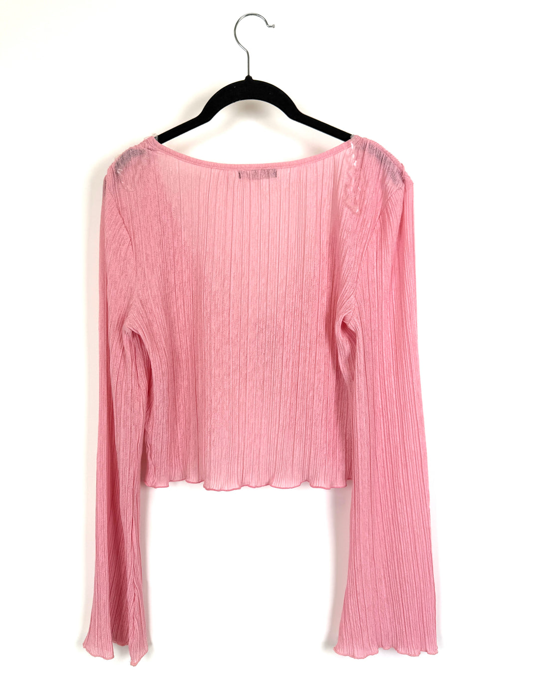 Bright Pink Ruffled Long Sleeve Blouse - Small