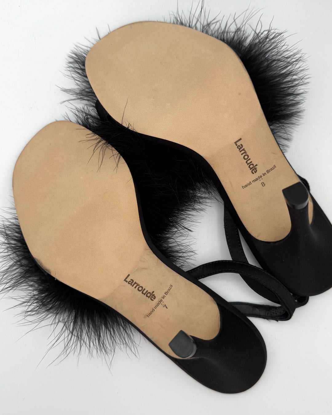 Black Feather Trim Slingback Heels - Size 7, 8, and 9