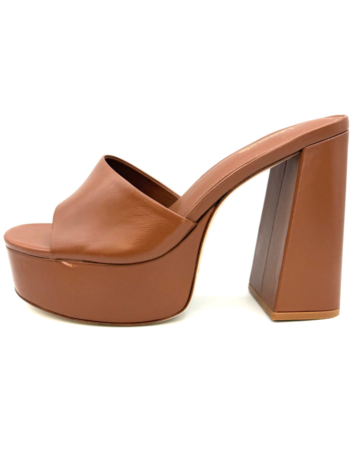 Chestnut Leather Platform Mules - Size 7.5 and 9