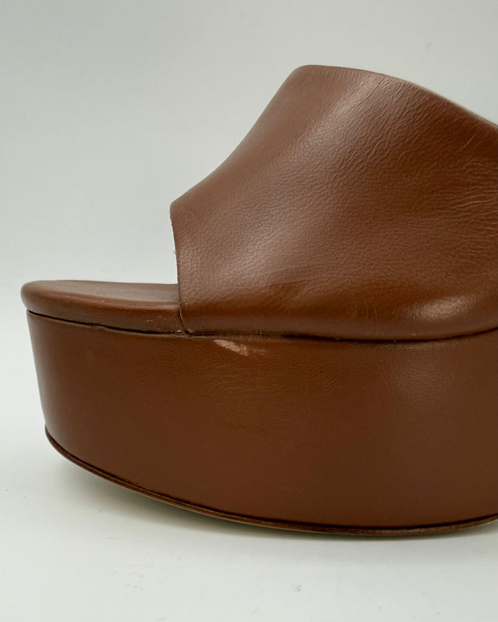 Chestnut Leather Platform Mules - Size 7.5 and 9