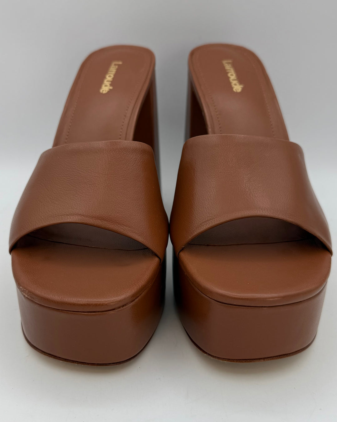Chestnut Leather Platform Mules - Size 7.5 and 9