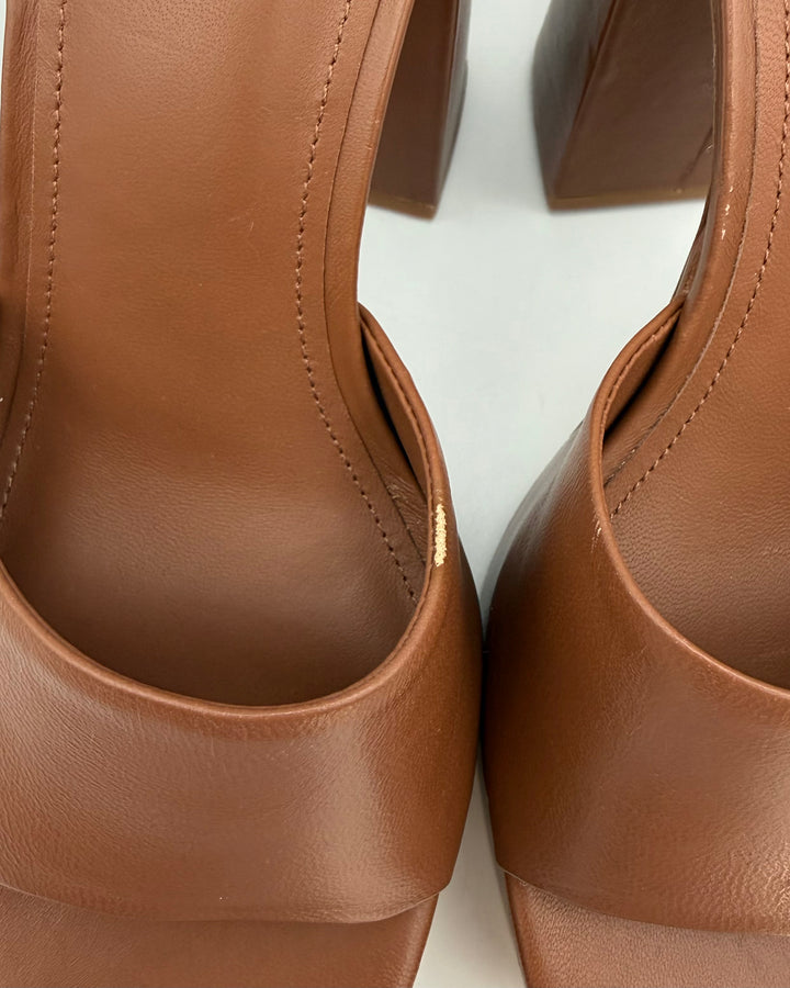 Chestnut Leather Platform Mules - Size 7.5 and 9