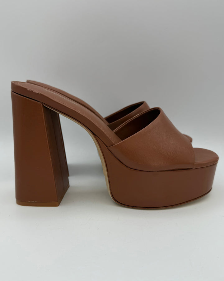 Chestnut Leather Platform Mules - Size 7.5 and 9
