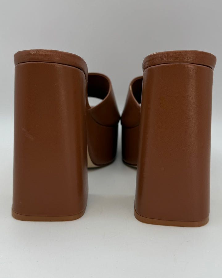 Chestnut Leather Platform Mules - Size 7.5 and 9