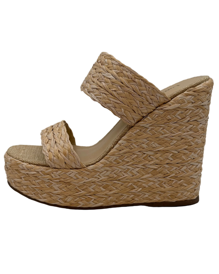 Almond Raffia Platform Wedge Sandals - Size 8.5
