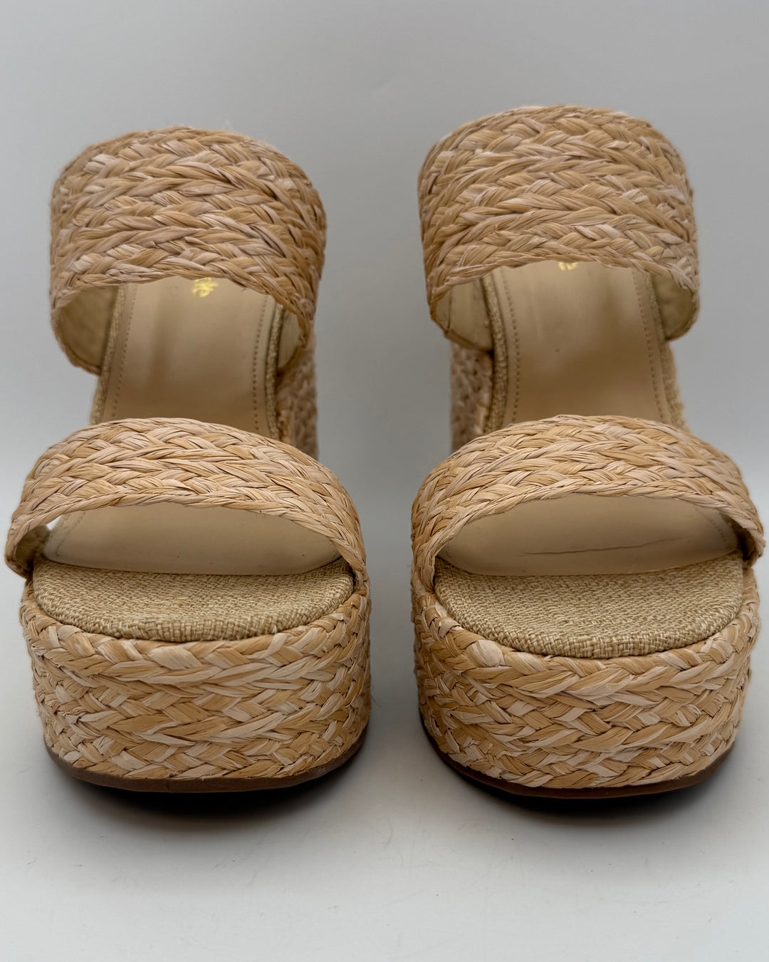Almond Raffia Platform Wedge Sandals - Size 8.5