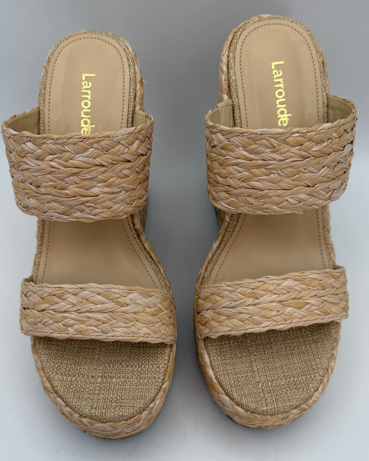 Almond Raffia Platform Wedge Sandals - Size 8.5