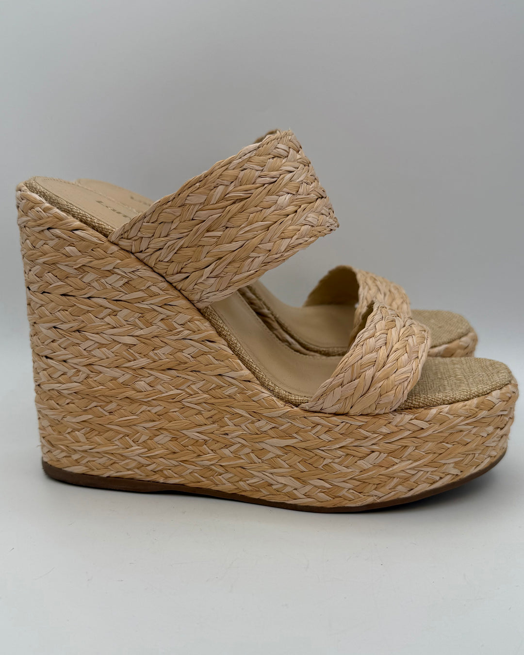 Almond Raffia Platform Wedge Sandals - Size 8.5