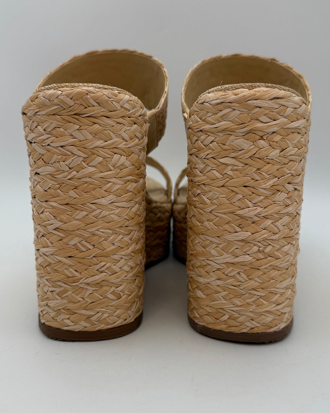 Almond Raffia Platform Wedge Sandals - Size 8.5
