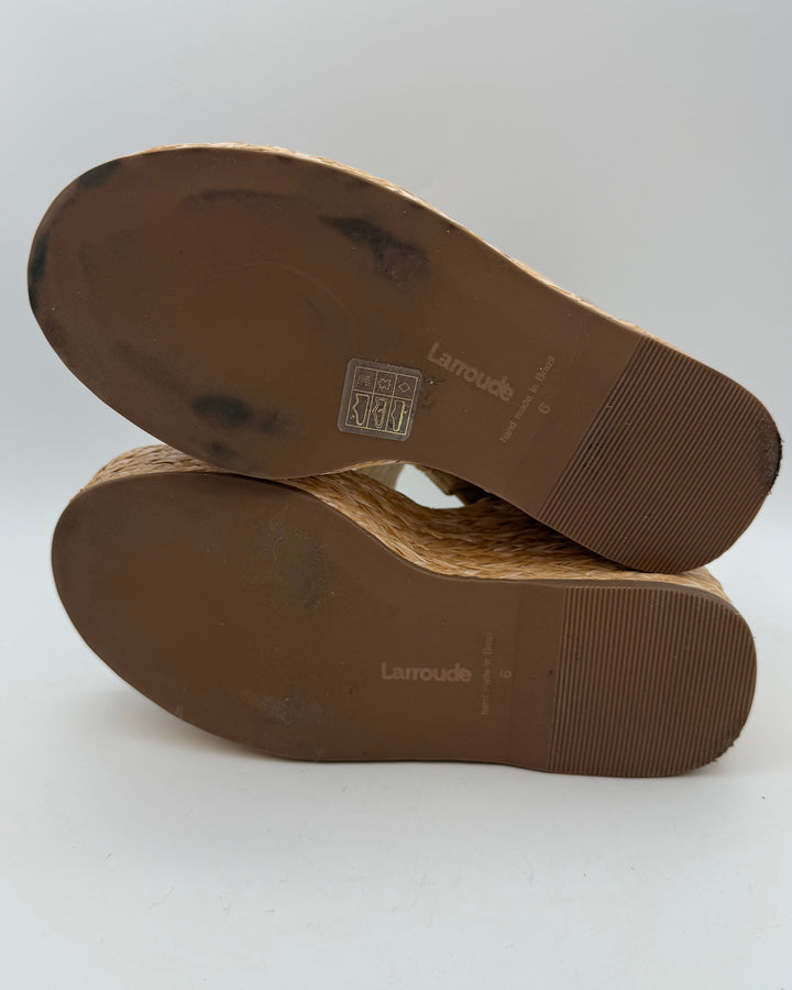Almond Raffia Platform Wedge Sandals - Size 8.5