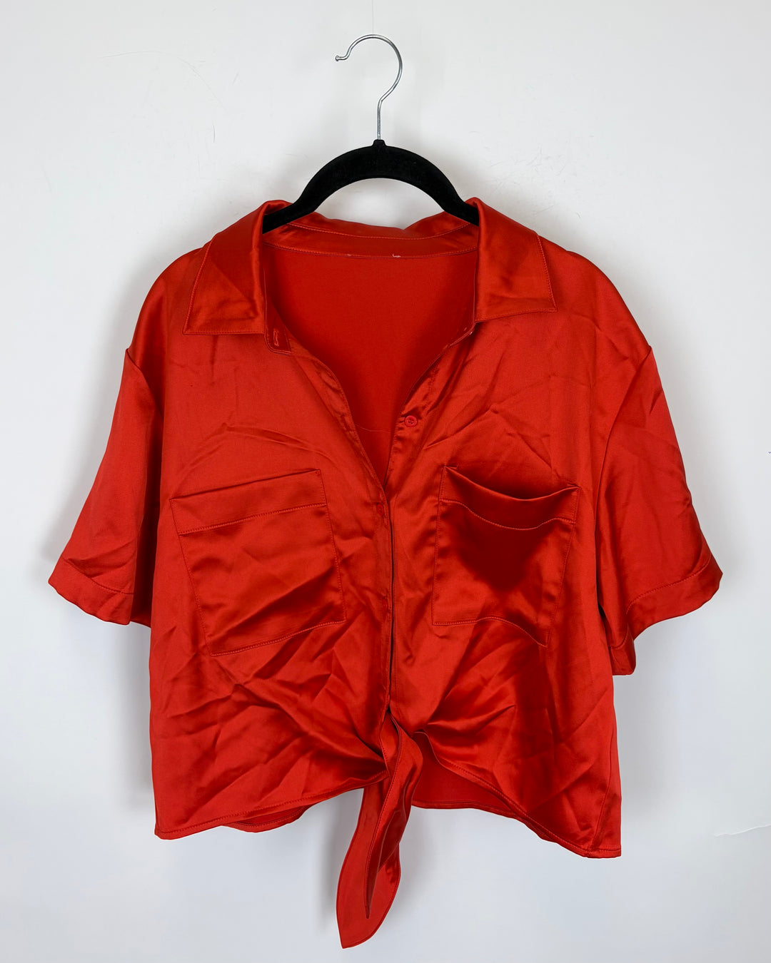 Bright Orange Cropped Button Up Shirt - Size 6/8
