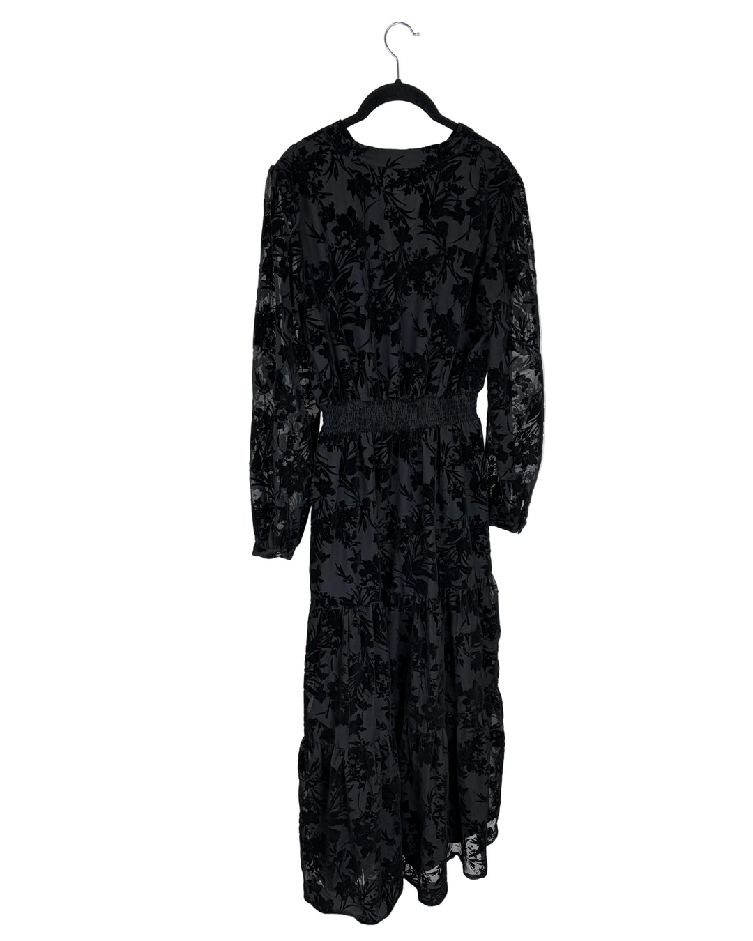 Black Velvet-Like Floral Dress - Size 6/8