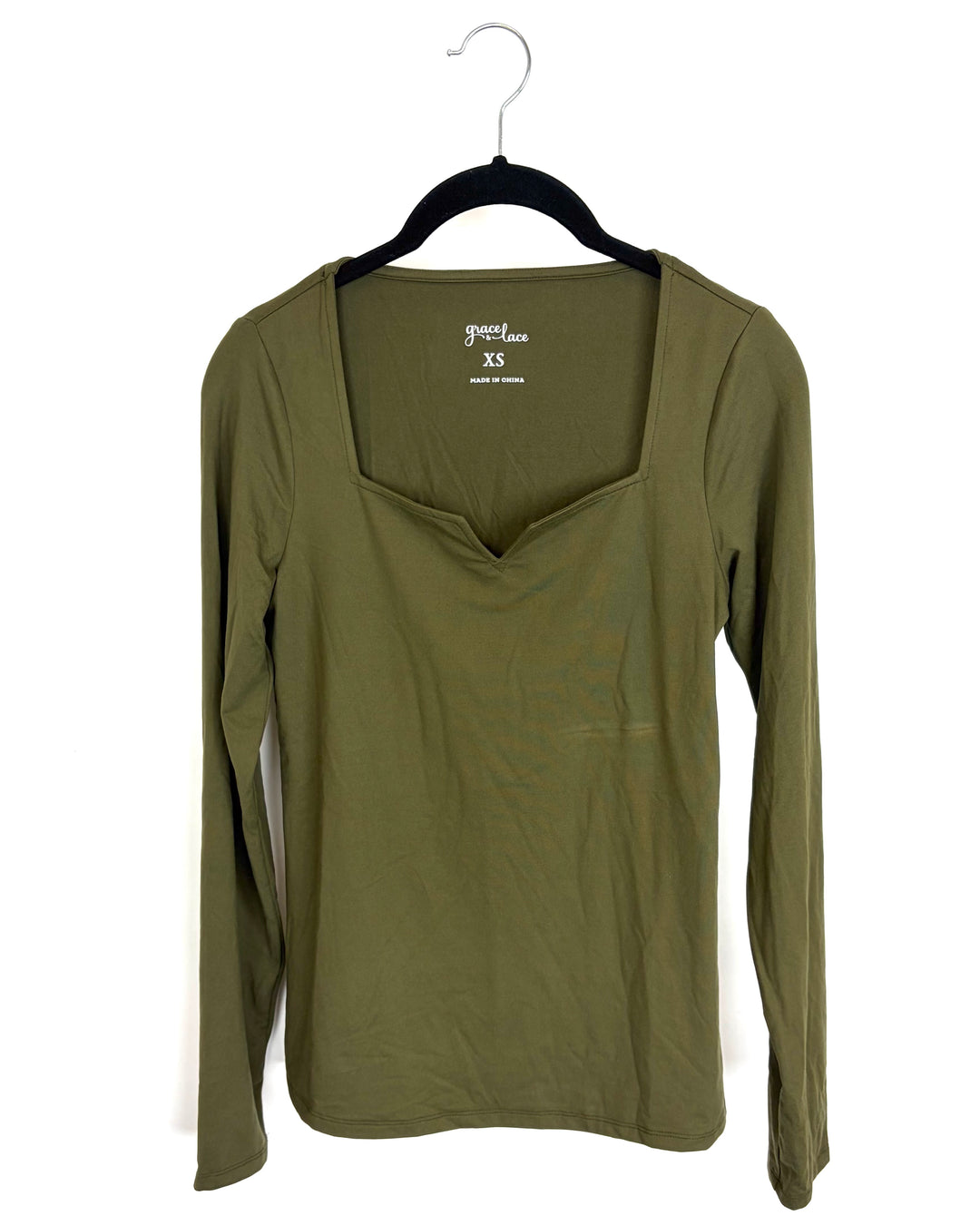 Olive Square Neck Long Sleeve - Size 2/4
