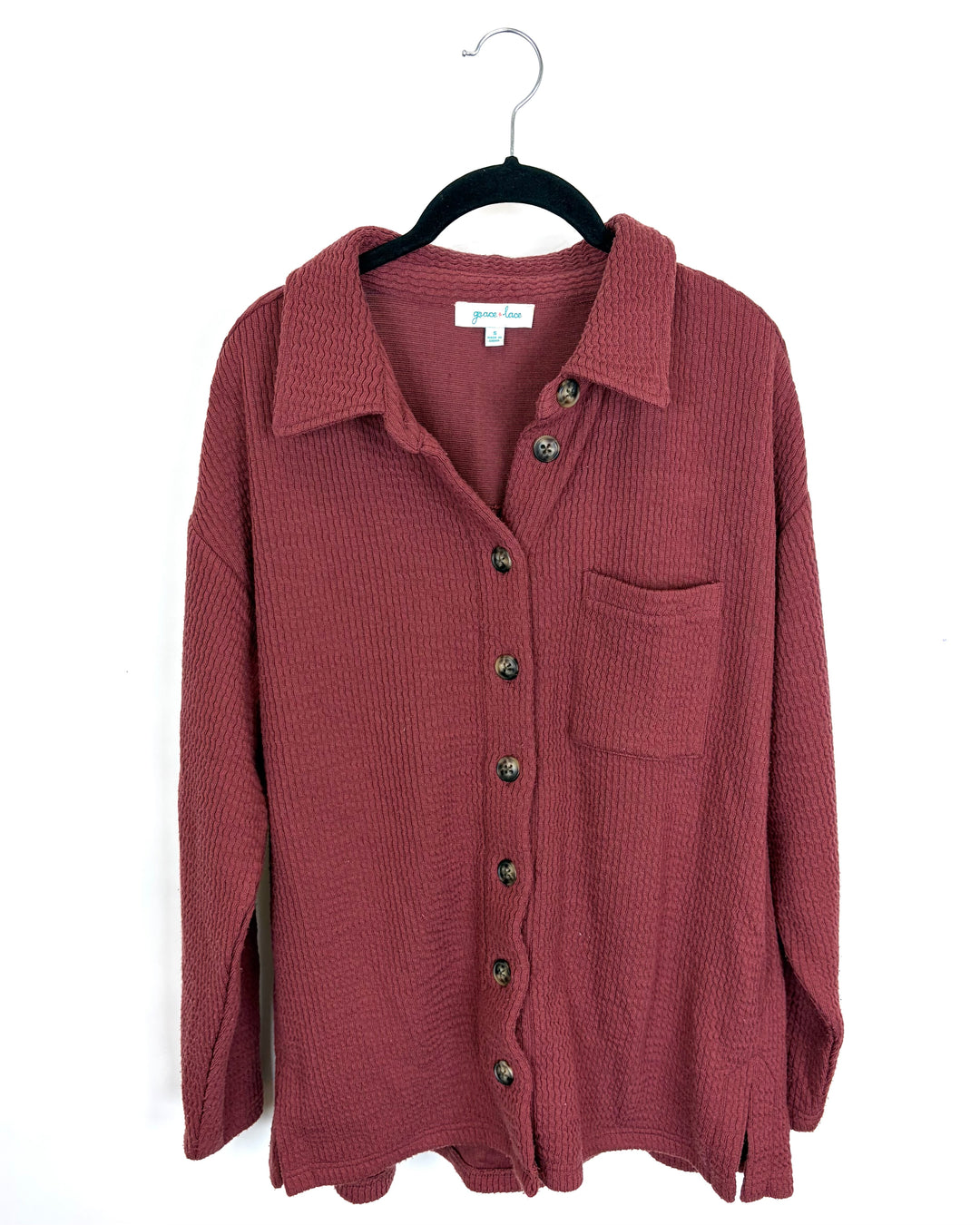 Dusty Red Button-Up Sweater - Size 6/8
