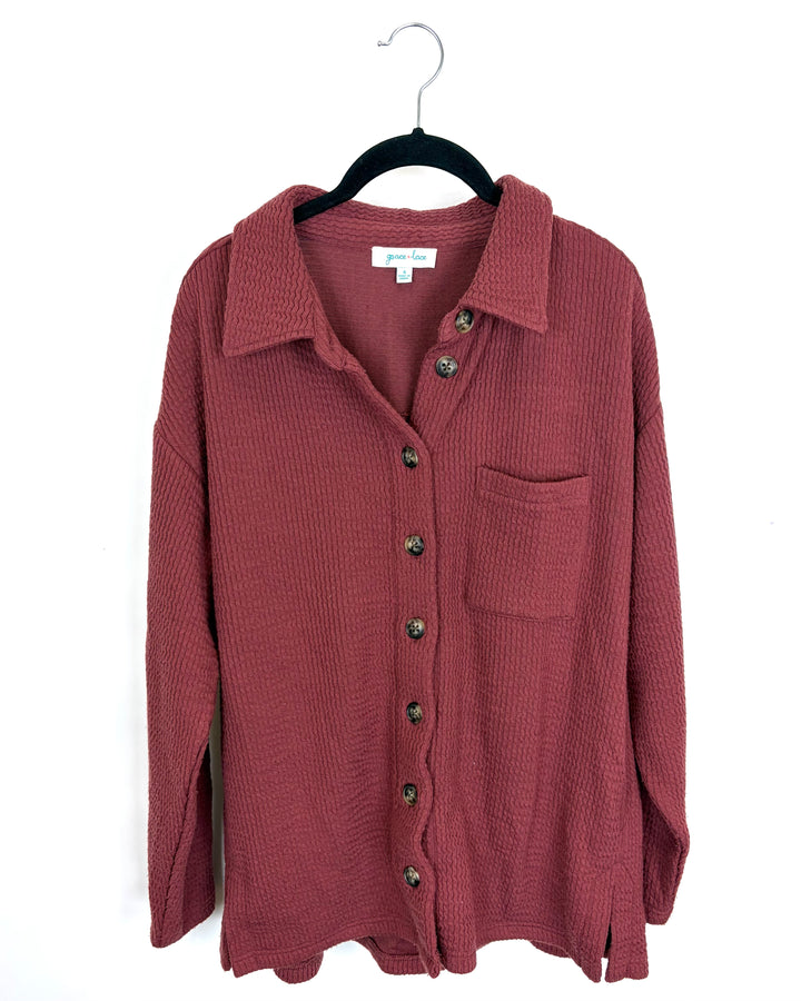 Dusty Red Button-Up Sweater - Size 6/8