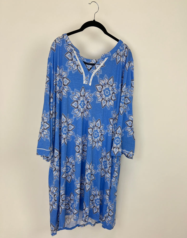 Blue Abstract Floral Lounge Dress - Size 16/18