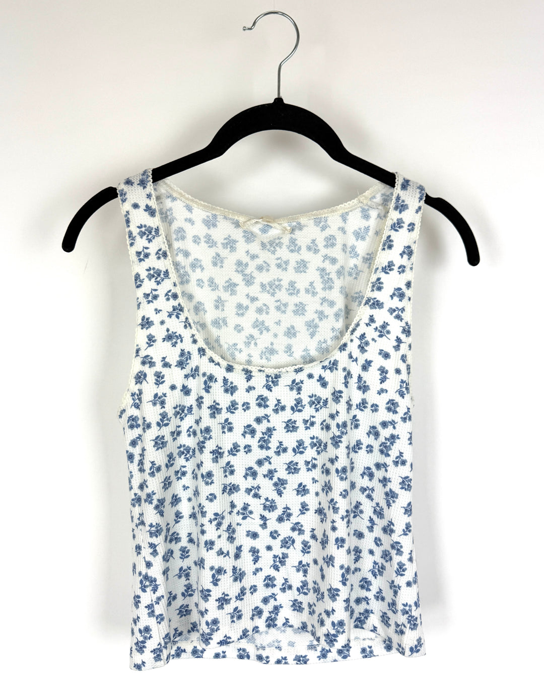 Blue and White Thermal Tank Top - Small