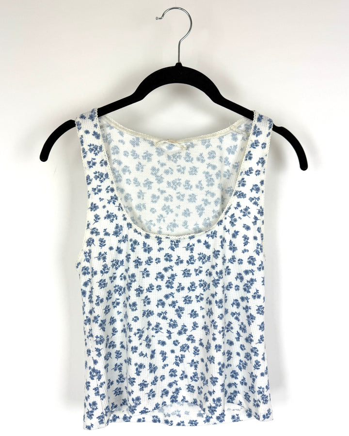 Blue and White Thermal Tank Top - Small