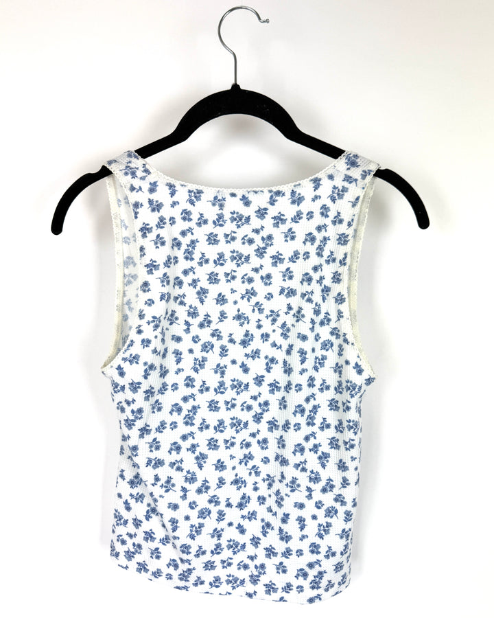 Blue and White Thermal Tank Top - Small