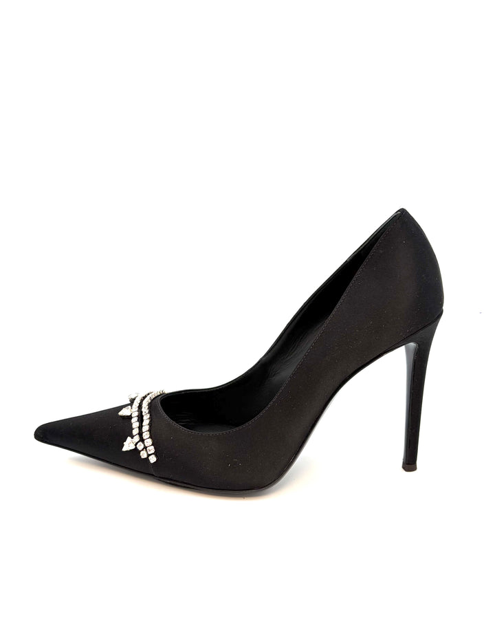 Black Satin and Silver Gem Pumps - Size 35.5, 39, 40, 41 and 42