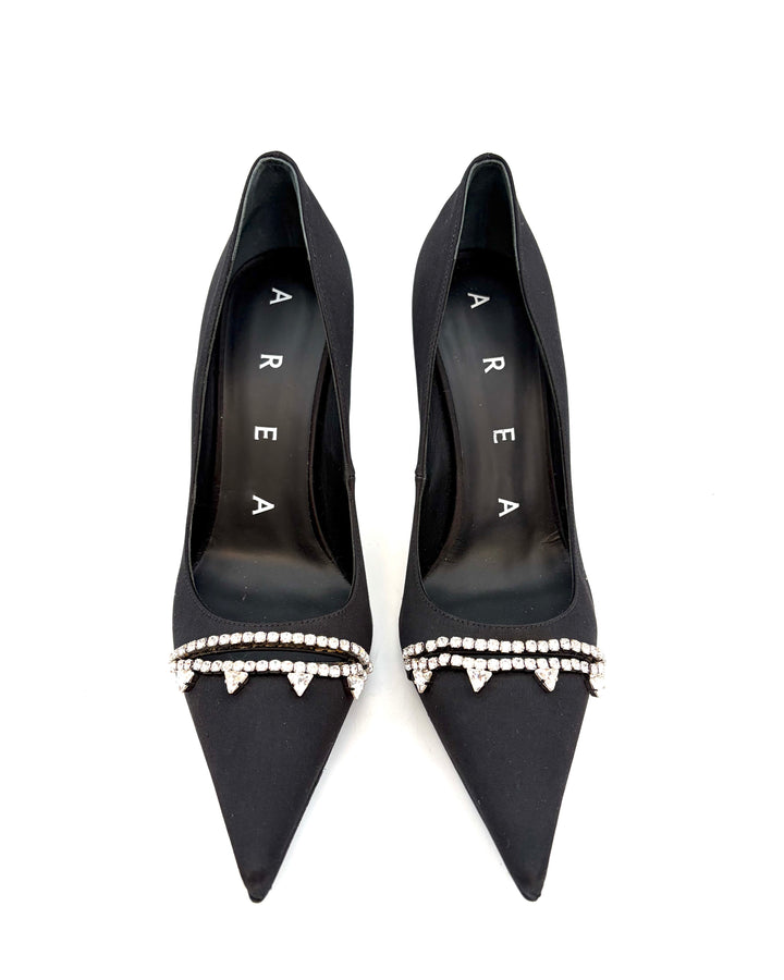 Black Satin and Silver Gem Pumps - Size 35.5, 39, 40, 41 and 42