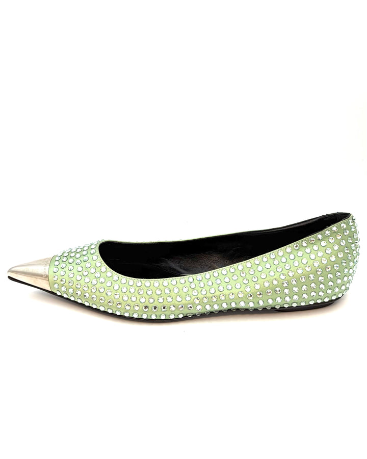 Green Allover Gem Stud Flats - Size 39
