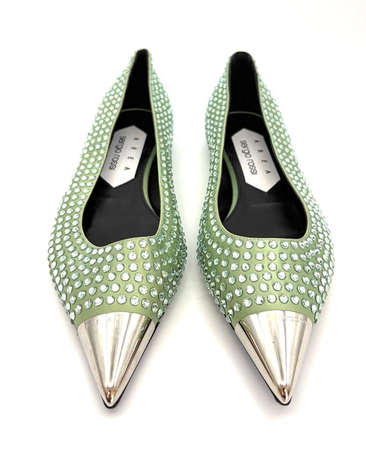 Green Allover Gem Stud Flats - Size 39
