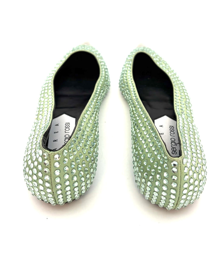 Green Allover Gem Stud Flats - Size 39