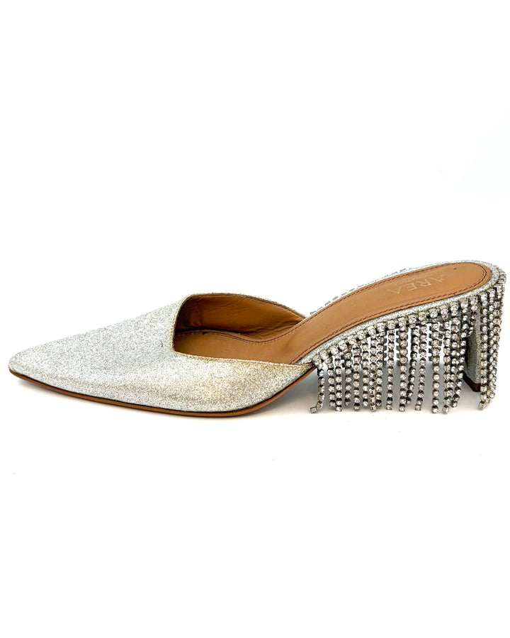 Silver Glitter Rhinestone Fringe Back Heels - Size 39