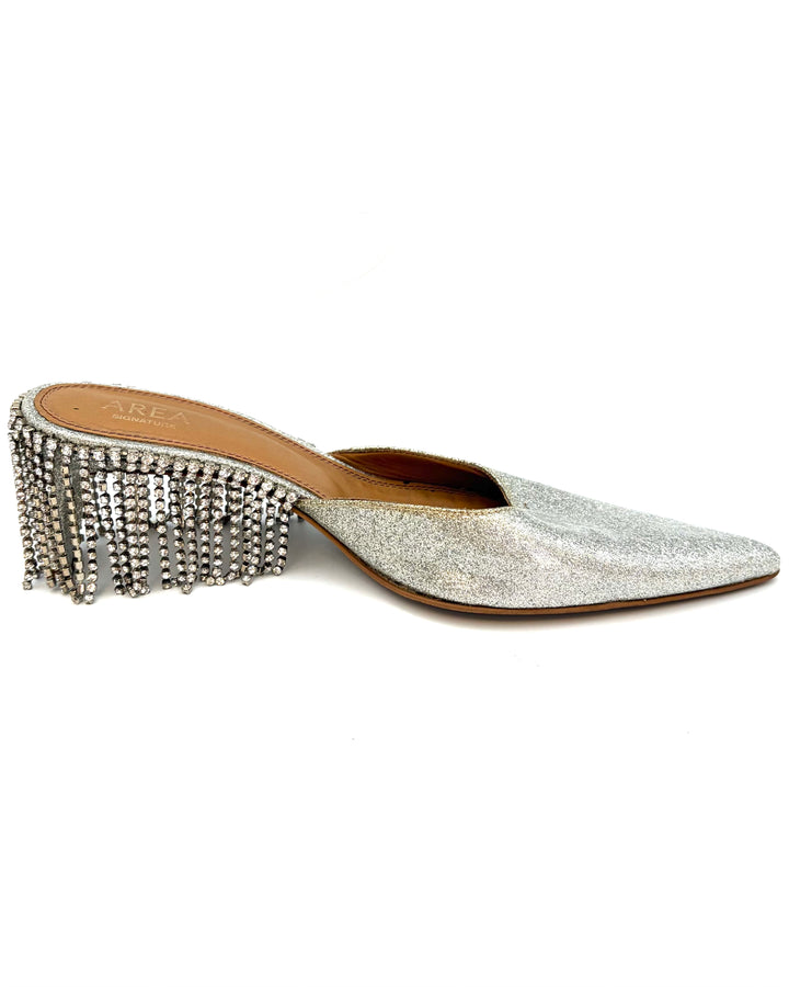 Silver Glitter Rhinestone Fringe Back Heels - Size 39