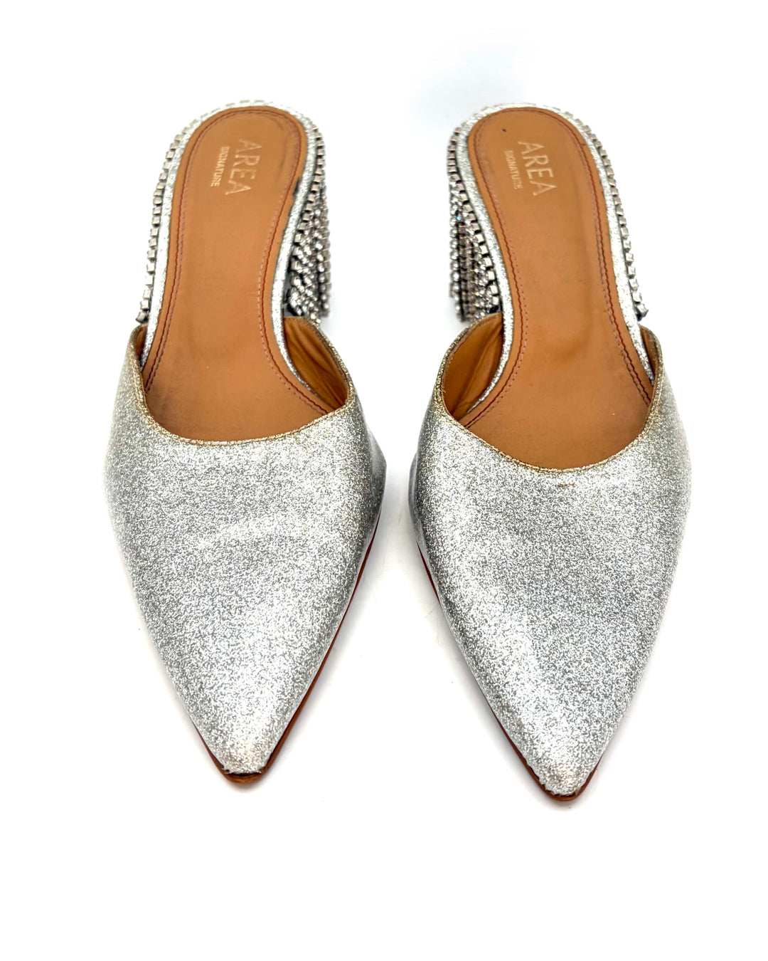 Silver Glitter Rhinestone Fringe Back Heels - Size 39